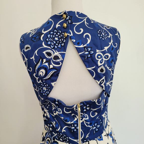 Draper James Oak Hill Vine Dress Cut Out Back Blue Floral Fit Flare Women 6 - Picture 8 of 13